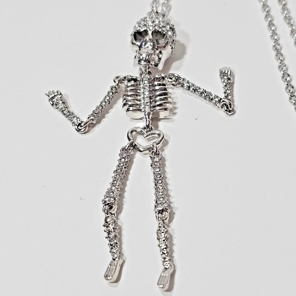 Betsey Johnson Halloween Crystal Skeleton Long Pendant Necklace - 23 Inches Long